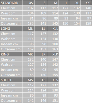 Chest Waders Size Chart